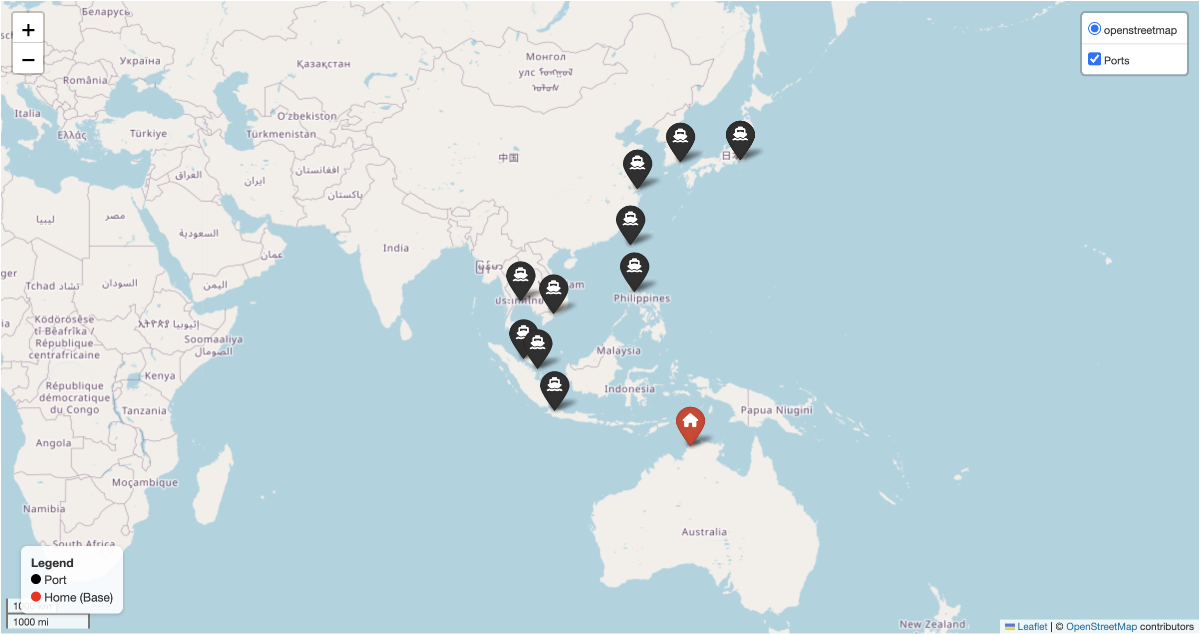 配船先の港の一覧